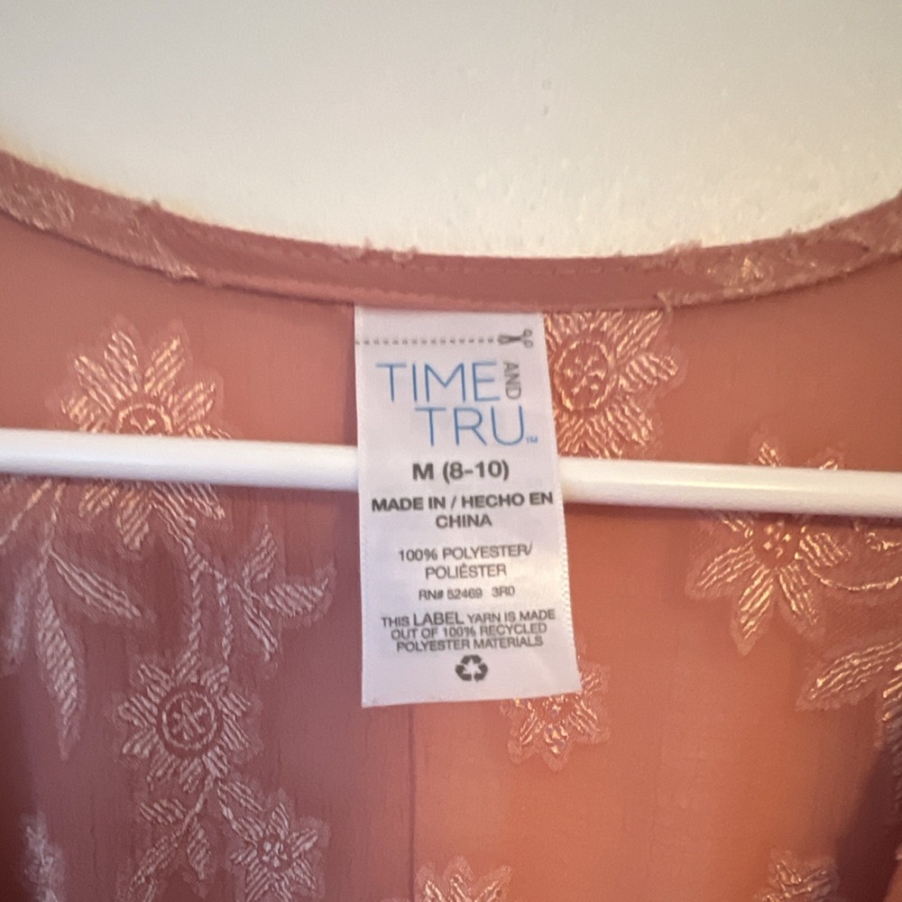 Time and Tru Brown Floral Chiffon Midi Dress V-Neck Balloon 3/4 Sleeve M - Picture 2 of 3